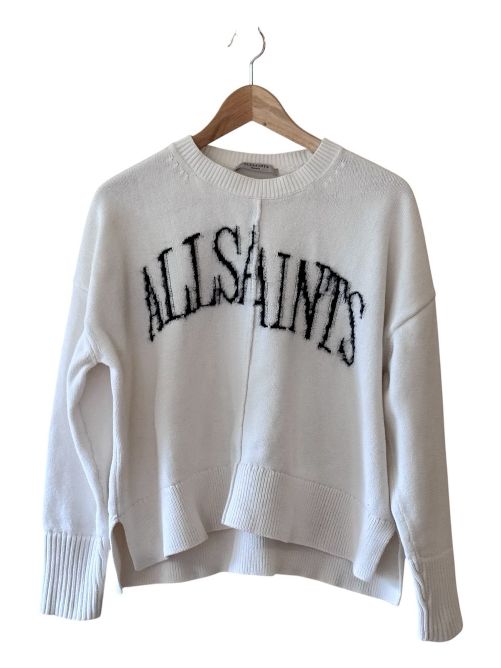 All Saints White Split Logo Crewneck Pullover - Cotton Size Small *FLAWS*